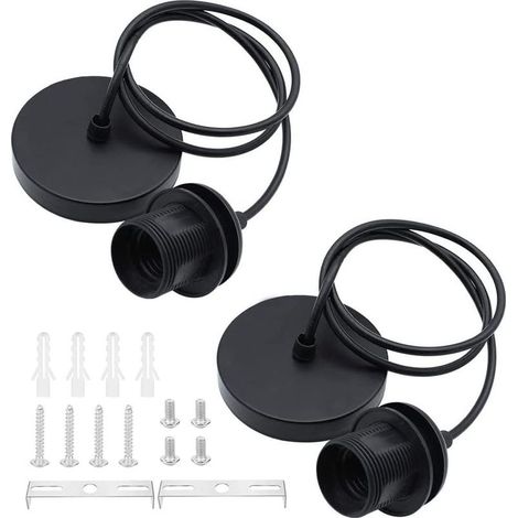 2 Pièces E27 Cable Suspension Luminaire Suspension Ampoule Cable Avec Cable De 100 Cm E27 Porte Lampe Suspension Pour Bar Café Magasin De Vêtements Hôtel (Noir) (1/5)
