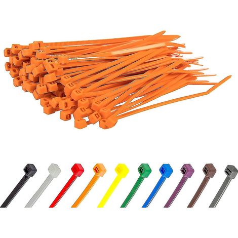 Lange, robuste silberne Kabelbinder, 370 mm x 4,8 mm, 100er-Packung, aus hochwertigem Nylon, 100 mm x 2,5 mm Reißverschluss, orange