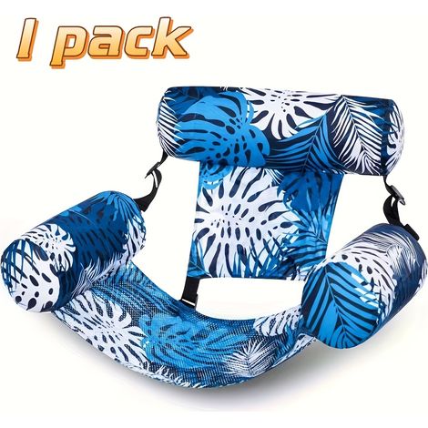 Transat flottant design feuille - Chaise gonflable de piscine pour adultes, flotteur d'été portable pour plage, lac et soirées piscine Bleu (1/5)