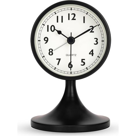 Despertador Analógico con Función Snooze, luz Nocturna, Silencioso Reloj Mesa Metal Negro, Vintage Reloj Sobremesa sin Tictac para Mesilla Dormitorio Oficina 13cm (1/4)