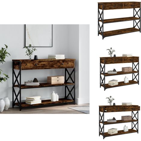 Table console chêne fumé 100x28x75 cm bois d'ingénierie - Table Basse - Table D'appoint - Meuble D'entrée - Table Console - Mobilier Industriel (1/5)