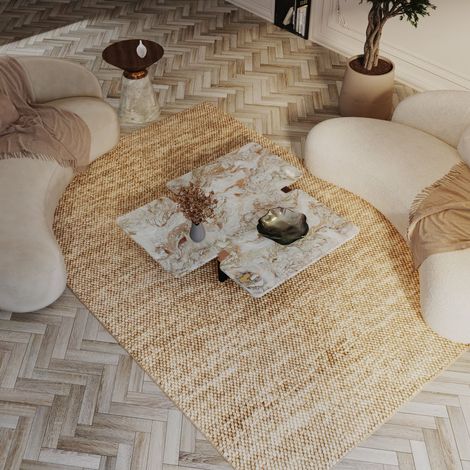 Tapis en laine Mosaik - Tapis en laine - 200x200cm, Round - 100% Laine vierge - Tissé main - Beige
