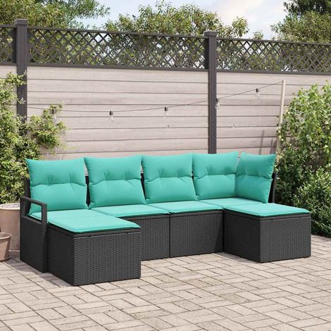 Sofa Set 6 pcs Schwarz Poly-Rattan
