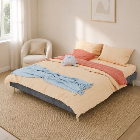 MEUBLIV Estructura de cama 160x200 cm gris con somier de lamas, marco bajo, sin colchón (1/5)