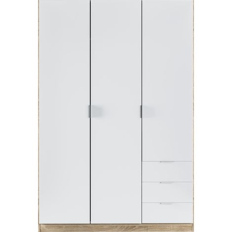 Armoire avec 3 portes et 3 tiroirs Coloris chêne et blanc - Dim : L 121 x H 180 x P 52 cm -PEGANE- (1/3)
