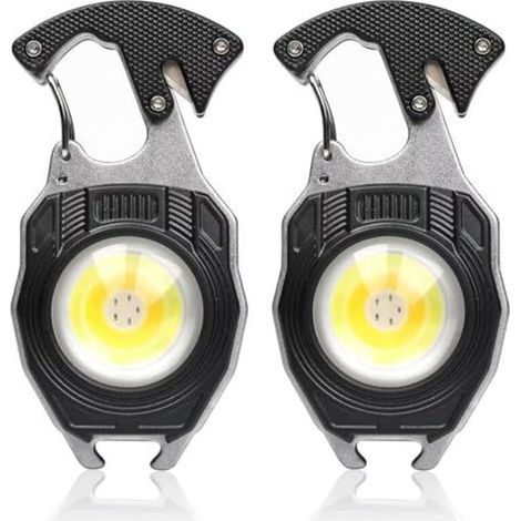 Lampe torche multifonction avec mousqueton, 2 pièces, porte-clés en épi de maïs, lampe de travail, 7 modes d'éclairage, 1600 lumens, lampe torche rechargeable, mini lampe torche, ouvre-bouteille (1/5)
