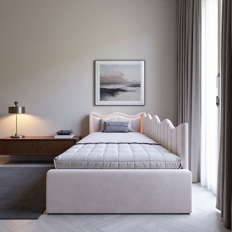 Lit gigogne - Divano letto 90x200 - LED regolabile 7 colori - Velluto beige - Rete a doghe