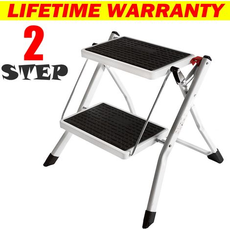 2 Step Folding Step Ladder with Handgrip Anti-Slip Sturdy and Wide Pedal Multi-Use for Household and Office Handgrip Step Stool ladders (1/5)
