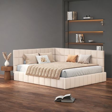 Cadre de lit beige en upholstered 206 x 168 x 62,5 cm (1/5)