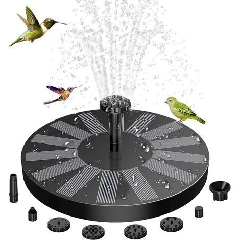 Fontaine solaire d'extérieur, pompe solaire flottante pour bassin avec 6 buses, idéale pour abreuvoir à oiseaux, bassin, piscine, terrasse et décoration de jardin. (1/5)