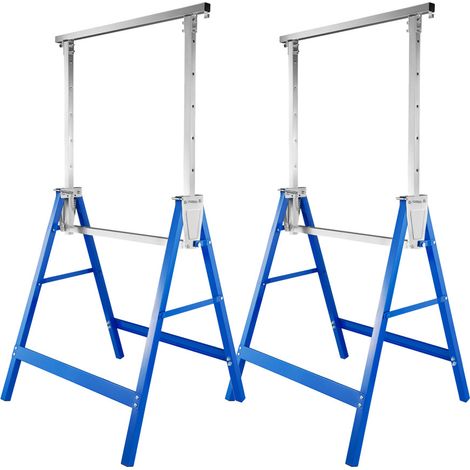Randaco Set di 2 cavalletti telescopici pieghevoli, Altezza regolabile (80-130cm), Carico massimo 200 kg, Blu (1/4)