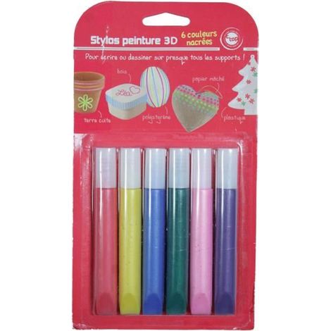 Stylos peinture 3D - CTOP - Multicouleurs nacrés - 10,5 ml - Lot de 6 - Pointe fine