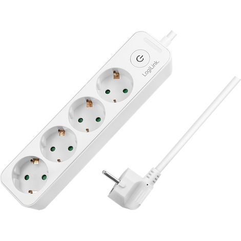 LOGILINK LPS245 - STECKDOSENLEISTE 4-FACH (4X CEE 7/3) MIT EIN-/AUS SCHALTER UND IP20 SCHUTZ, KABELLÄNGE = 1,5M, WEIß (1/3)
