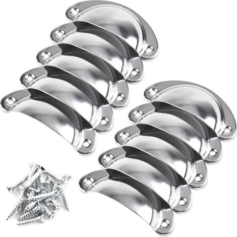 Poignée de Tiroir Vintage Coquille Bouton Porte Meuble Cuisine en Forme 81x 10pcs Argent (1/4)