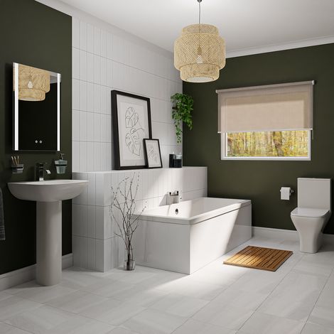 Camden White 545mm Basin and 1700mm Straight Double Ended Bathroom Suite (1/4)