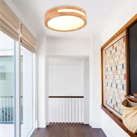 Yowei Plafonnier LED Bois,Plafonnier Moderne Rond 4500k Plafonnier Luminaire Naturelle pour Salon Chambre,Ø30cm (1/4)
