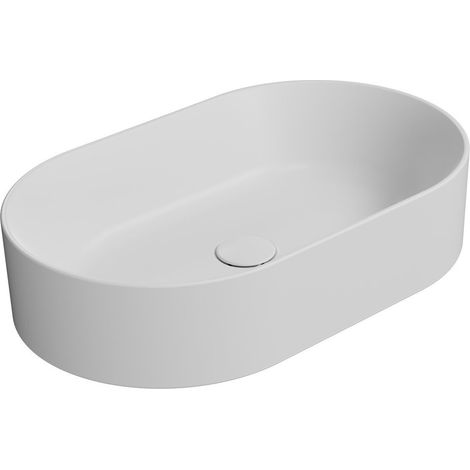 Lavabo en céramique KUBE X sur plan, 60x37cm, ovale, blanc mat (1/3)