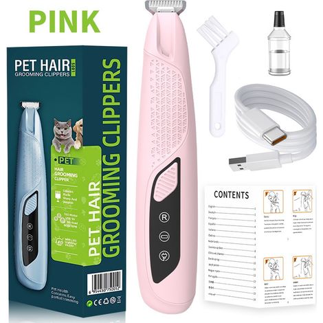 Tondeuse électrique professionnelle pour poils d'animaux, silencieuse, pour les pattes, les oreilles et le visage, avec lame de sécurité, couleur rose.-AquaForge (1/5)