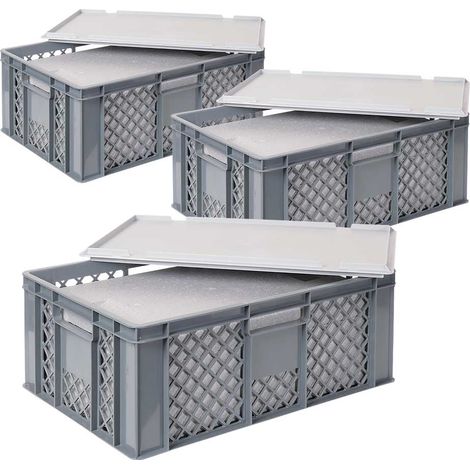 BRB 3x Thermoboxen in Stapelkorb mit Deckel, LxBxH 600x400x240 mm, EPS, grau
