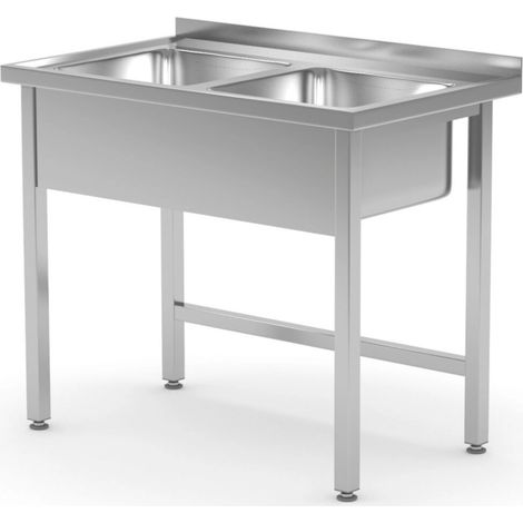 Table avec 2 éviers - soudée - 60x100xH88 cm - Hendi