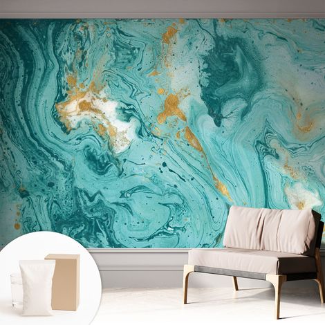 Papier peint intissé mural avec imprimé motifs décoratifs - style contemporain - Colle incluse gratuite Vagues marines 312x219 cm (1/5)