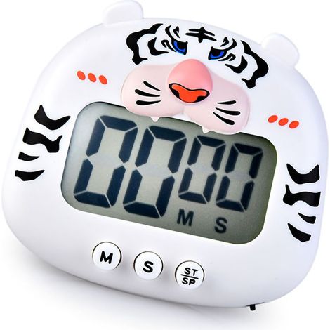 Minuteur numérique RB600 motif grenouille, chronomètre d'étude réglable 100 minutes, minuterie de cuisine blanche tigre avec batterie incluse (1/5)