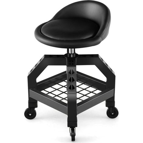 Sgabello da officina regolabile in altezza portata 150 kg con vassoio portautensili sedia da officina nera