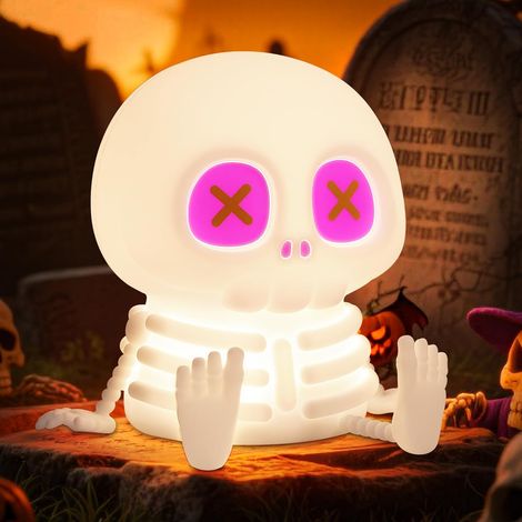 RGB-Silikon-Totenkopf-Nachtlicht mit 8 Farben und 2-stufiger Helligkeitsregelung per Touch. Eine geheimnisvolle Halloween-Dekoration, ideal für Partys und Kinderzimmer. Ein tolles Weihnachts- oder Geb (1/5)