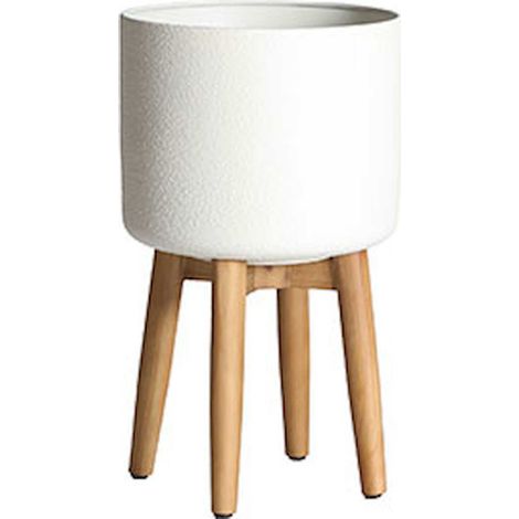 Cache pot kitsch en fer blanc et bois design détachable élégant - Blanc cassé et bois naturel clair (1/3)