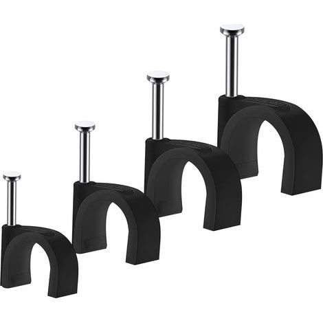 Lot de 400 clips câbles - Attache Câble, Range Câble, Fixation Câble électrique, Clips Câble - Durables - Noir - Rondes - 100 de 4 mm - 100 de 6 mm - 100 de 8 mm - 100 de 10 mm - Gestion des câbles (1/5)