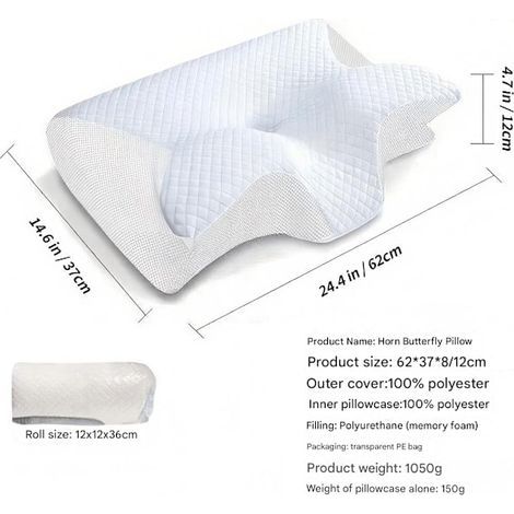 Oreiller cervical orthopédique viscoélastique - Soutien ergonomique 2 en 1 pour soulager la douleur et épouser la forme de la nuque - Blanc-AquaForge (1/5)