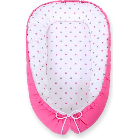 Baby Kokon, doppelseitig, Laufstall, Wickeltuch, Premium BOBONO - grau-rosa Sterne / rosa (1/5)