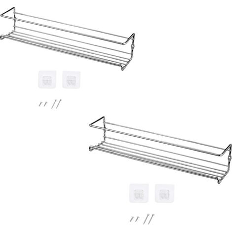 Étagère à épices murale en acier inoxydable, support à épices de cuisine, adhésif sans perçage, parfait pour 12/24 pots à épices, boîte de rangement à épices 29 x 6 x 6 cm (argent, lot de 2)