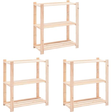 Lot de 3 Étagères de rangement à 3 niveaux Étagère Charge Lourde - Étagère de stockage 80x38x90 cm Pin 150 kg BV984471 - BonneVie (1/5)