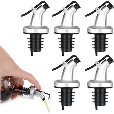 Lot de 5 becs verseurs pour huile d'olive, flacons scellés en plastique, verseurs pour alcool avec couvercle anti-poussière, pour salades, sauces, soja, vin, vinaigre, huile.-AquaForge (1/5)
