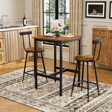 Bar-Tisch- und Hocker-Set Spanplatte Stahl rustikales Braun/Schwarz 60x60x92 cm platzsparend MIVRAY