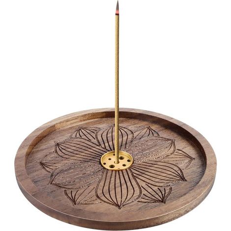 Porta incienso de madera con forma de flor de loto y 9 orificios，Quemador de incienso，Fabricado en madera de nogal negro，12 x 2 cm (1/5)