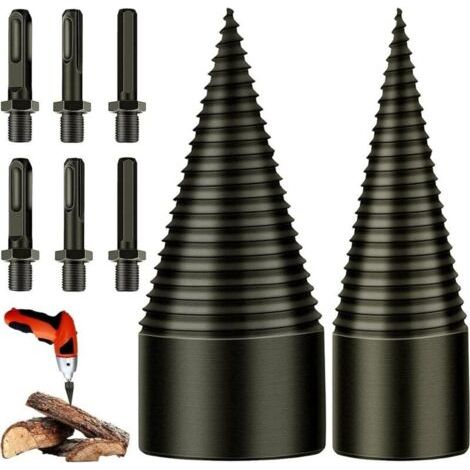 Pair Holzspaltbohrer – 32 mm + 42 mm, fendeuses à bois, Cône, fendeuses à bois, Kegelbohrer avec 6 Poignées, carré/rond/six pans pour Perceuse
