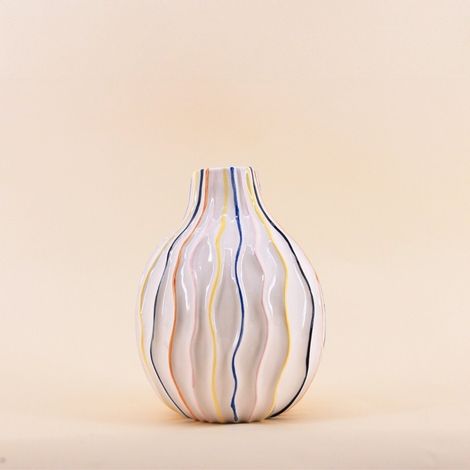 Vase blanc en céramique lignes colorées, H19cm (1/5)