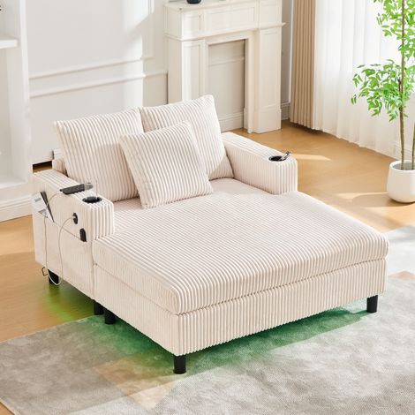 Sillón salón relax grande con LED y USB beige OKMYHOME (1/5)
