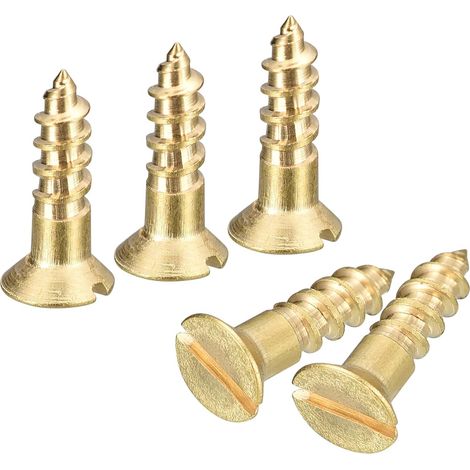 Vis à Bois en Laiton, 40Pcs M3.5 x 12mm Vis Autotaraudeuse à Tête Plate à Entraînement Fendu, Fraisée pour Meubles de Menuiserie (1/5)