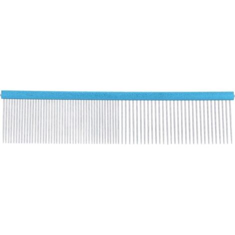 Peigne en acier pour animaux de compagnie, 2 densités différentes, antistatique, avec extrémités arrondies, pour poils longs et courts, bleu, 22 cm/8,7 po