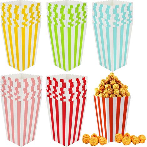 50 Pièces Boite Pop Corn Petite, 5 Couleurs Boite a Pop Corn, Rétro Popcorn Boite à Rayures, Boîtes à Popcorn Conteneur Carton en Papier, pour Anniversaires, Soirées, Cinéma, Fête (1/5)