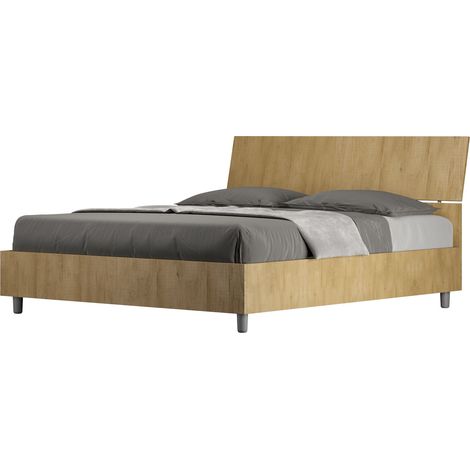 Lit sans sommier 160x190 tête de lit inclinée chêne nature Demas (1/4)