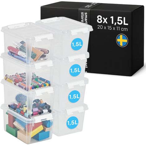 8x Boîte de Rangement Plastique avec Couvercle Classic 1,5L (20x15x11cm) Empilable et de Qualité Alimentaire Boîte Plastique avec Couvercle (1/5)