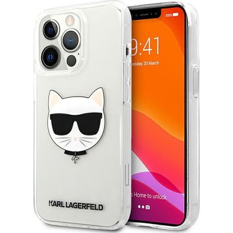 Custodia per iPhone 13 Pro Max con la testa di Karl Lagerfeld Choupette trasparente (1/5)
