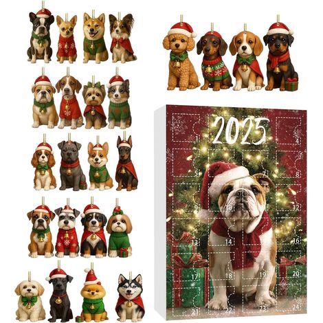 Advent Calendar in Christmas Ornaments - Acrylic 2D for Winter Parties 24 Days Countdown for Christmas, Dog Decoration, for Friends, Adults, Teenagers, Animal Lovers, Tree (1/5)