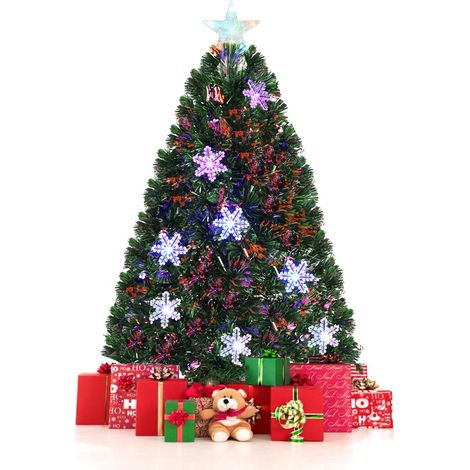 COSTWAY Arbre de Noël Artificiel Sapin de Noël LED 90 cm Feuille en PVC pour Décoration avec Support, avec Socle Neige (1/5)