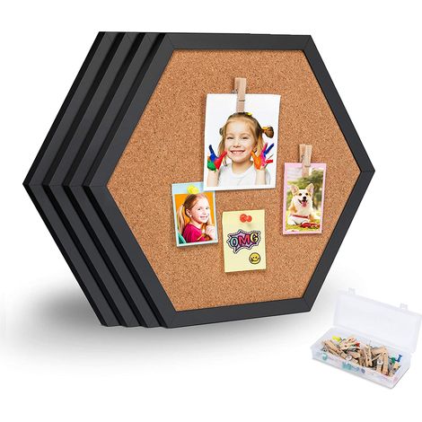 Tableau D Affichage En Liège - Cadre Bois Noir - Forme Losange Hexagonal - Pour Bureau École Maison - Lot De 4 (1/5)