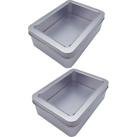Lot de 2 boîtes rectangulaires pratiques en fer-blanc pour masques, bijoux et courrier, boîtes de rangement de bureau résistantes (boîte avec couvercle à fenêtre)-Silver (1/3)